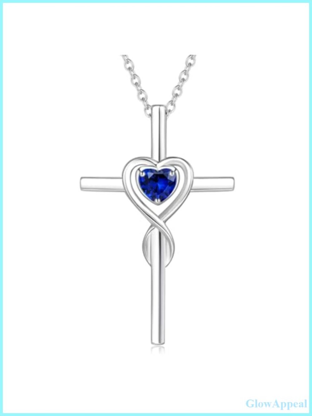 FANCIME 925 Sterling Silver Cross Necklace Created Blue Sapphire Birthstone